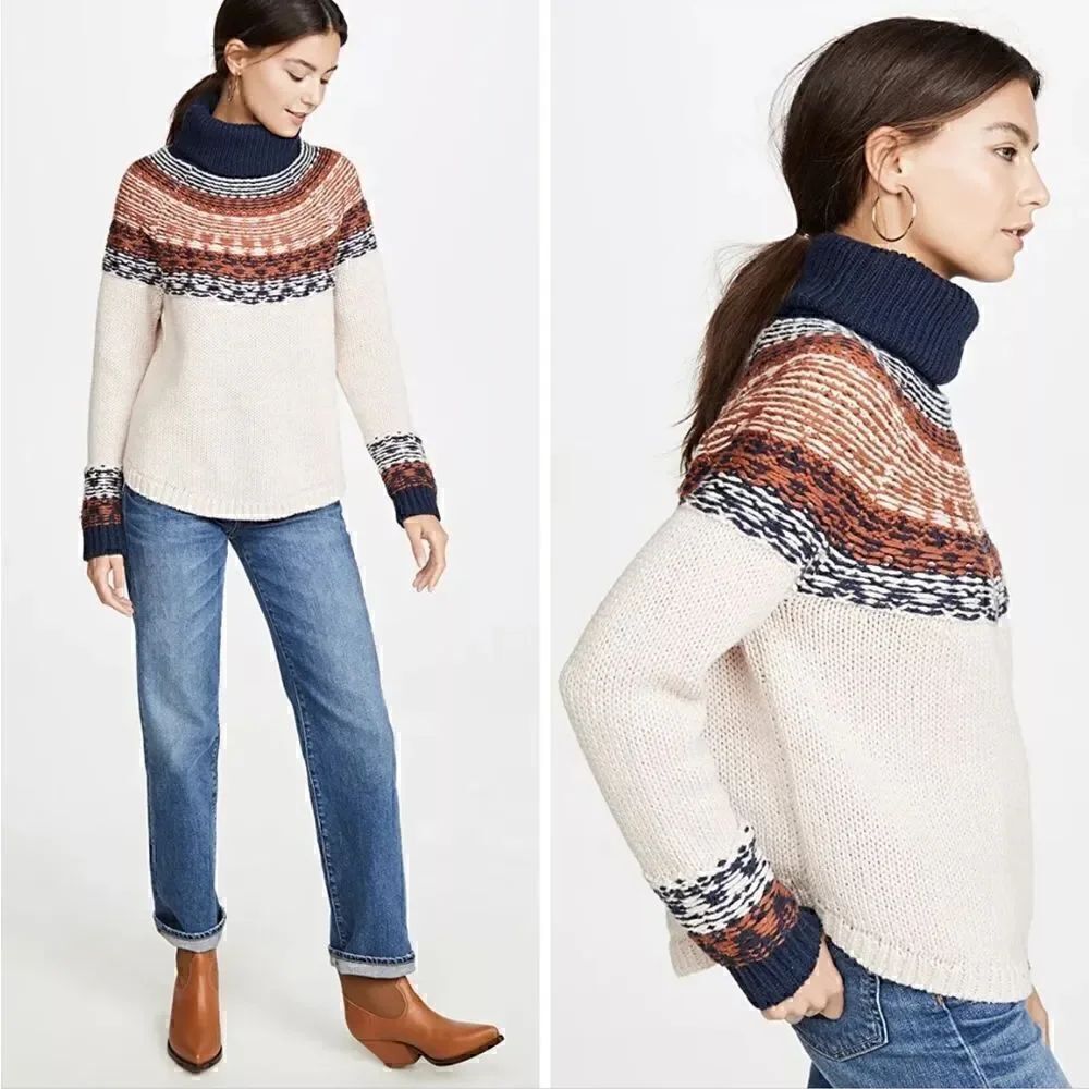 Madewell Brookdale Fair Isle Turtleneck Sweater Avalon Pink XS